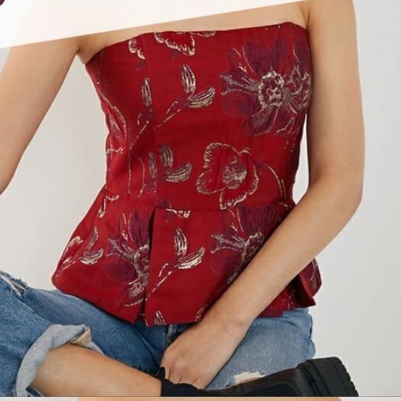 Hutch Tops - Hutch Red Strapless Floral Peplum Top